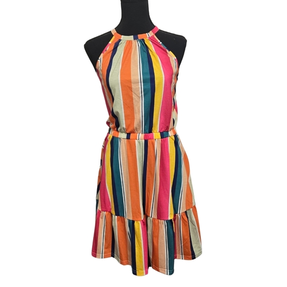 Chic Orange and Pink Midi Dress - Picture 1 of 5